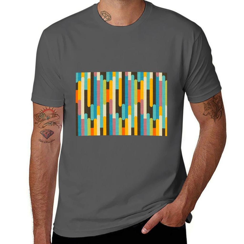 Retro Color Block Popsicle Sticks Blue TShirt Big and Tall Basic Tee Shirt