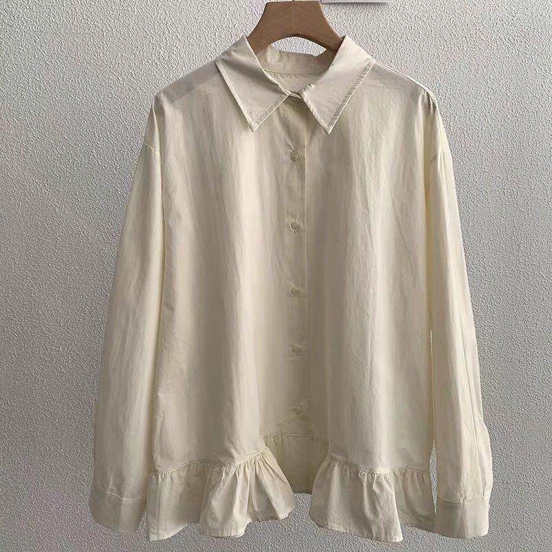 2026 Spring Stylish Loose-Fit Cotton Ruffle Patchwork Long Sleeve Doll Top for Women