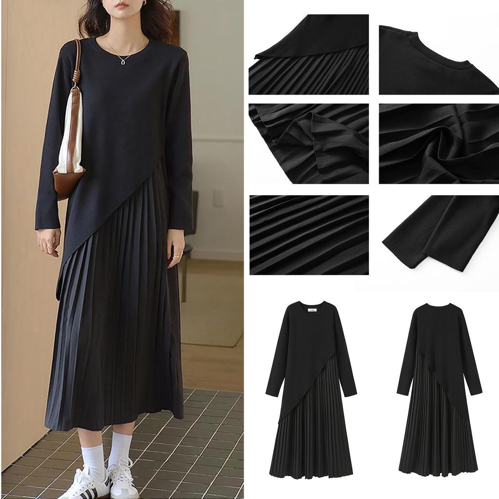 TOWYYO Long Korean Long Round Perfect for Relaxed Fits All Seasons Women's Dress, Style, Simple, Sleeve, Collar, Knit, Pleated, Breathable, Commuting,