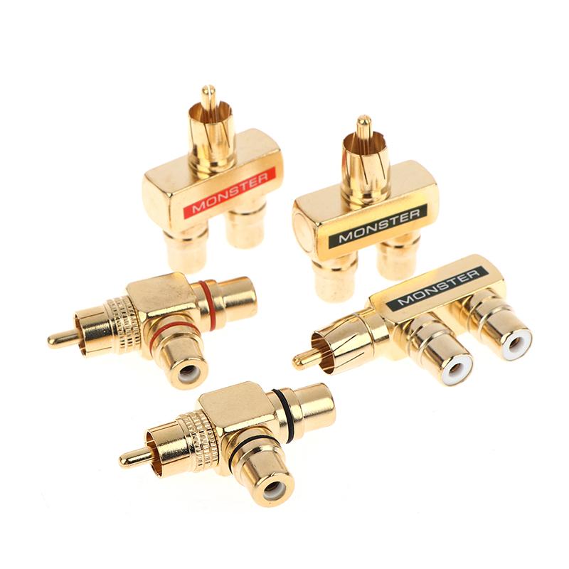 Copper Gold-Plated Lotus 1 Divided Into 2 Rca Male To 2 Rca Female Audio Signal Converter Rca 3 Head Converter Connector