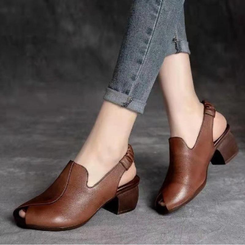 

Летняя новая женская обувь в ретро этническом стиле, сандалии-рыбки в римском стиле, толстый каблук, танцевальные туфли для женщин среднего и пожилого возраста 40 хаки