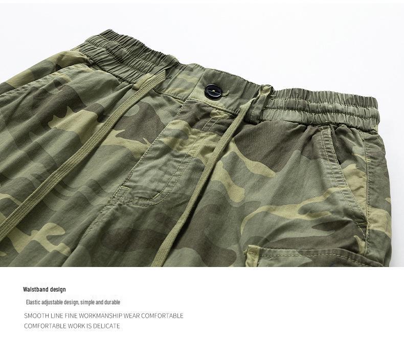 Herren Sommer Camouflage Cargo-Shorts mit mehreren Taschen, Elastischer Bund, Gerades Bein, Reine Baumwolle, Mittellang.