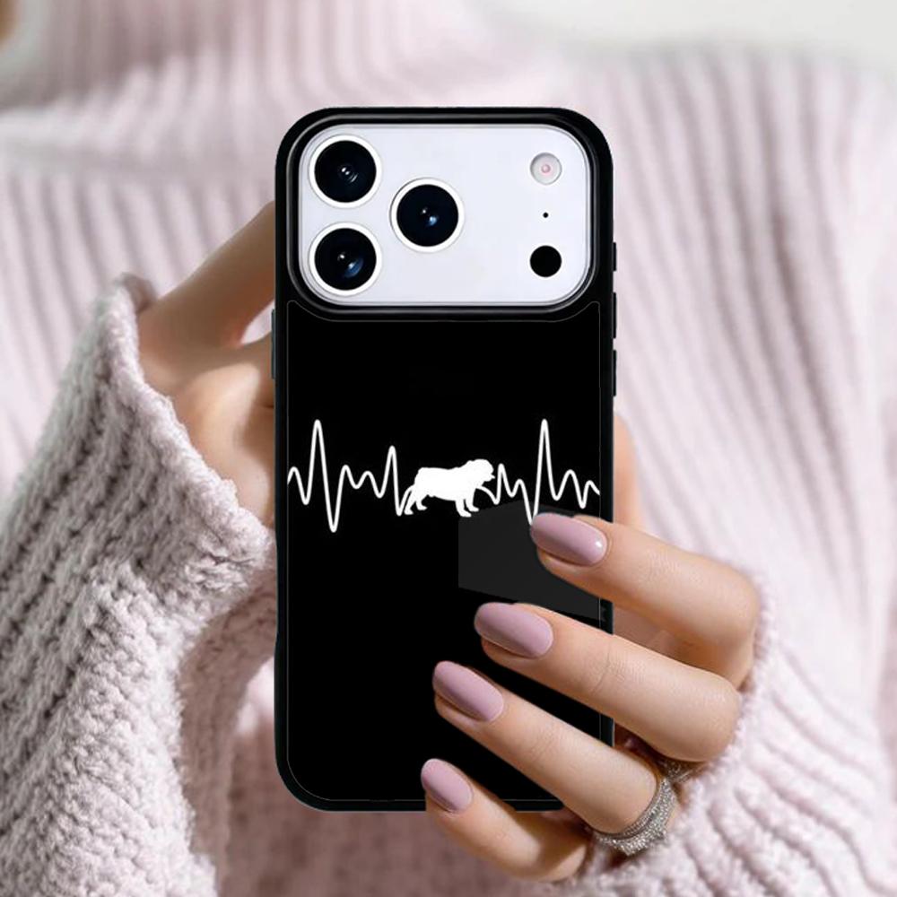 English Bulldog Heartbeat Phone Case For Apple iPhone 17 Air 16E 15 14 Plus 13 12 11 Pro Max Mini Funda Cover