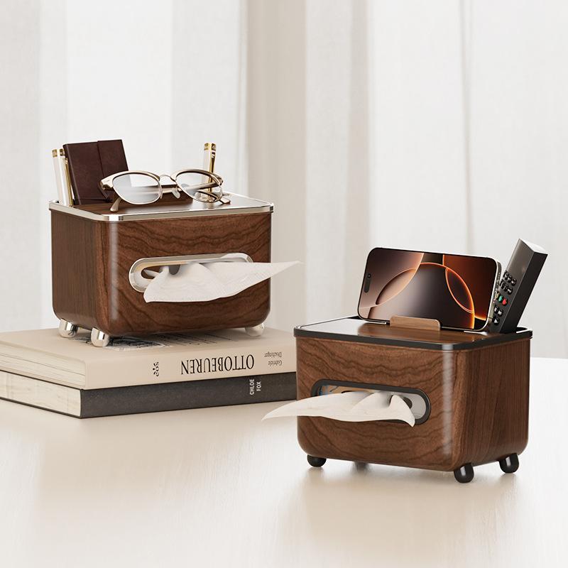 Vintage Luxury Waterproof Plastic Multifunctional Tissue Box with Napkin Dispenser and Remote Holder for Table in Living Room