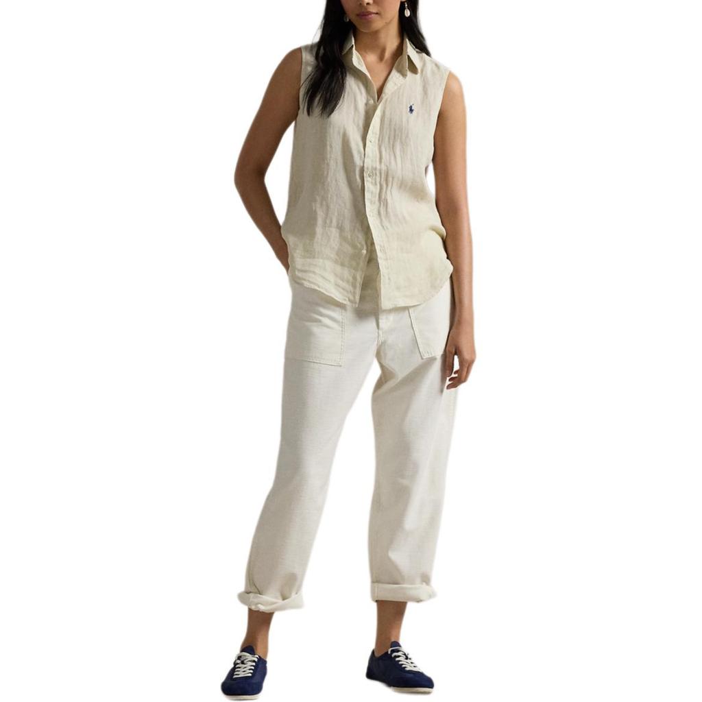 Polo Ralph Lauren SS24 Unifarbene Logo-Polohemd Locker geschnitten Knopfleiste Ärmellos Hemd Damenhemden Beige WMPOSHTNDO20626-101