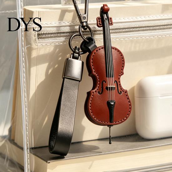 Reusable Decorative Pendant Retro Cello Keychain, Faux Leather Charm with Key Ring, Stylish Instrument Keychain Players for Car Home Keys, Music Lover