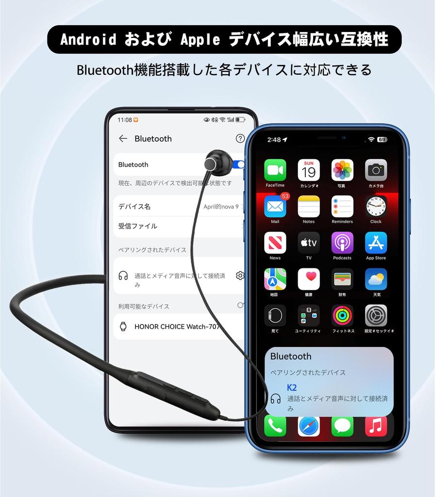 [2024 Innovation Neckband Earphones - Bluetooth 5.3] HQP Bluetooth Neckband Earphones, Wireless Earbuds, CVC8.0 Noise Cancelling, Type-C Fast