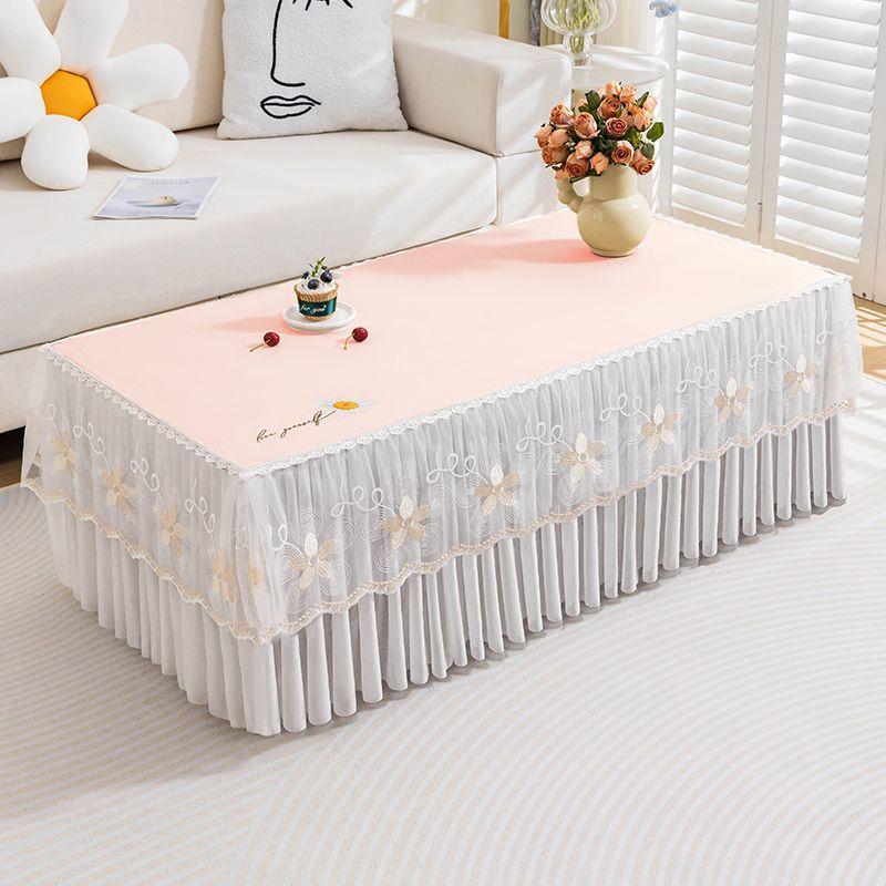 Pink Warm and Wash Free TV Cabinet Dust Cover Flower Patterned Rectangular Tablecloth Pendant Exquisite Lace Edge Table Cushion