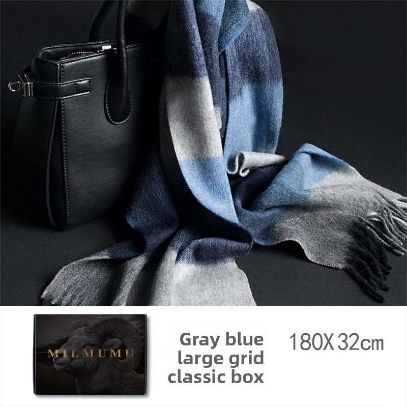 MILMUMU100% Wollschal, Herren Winter einfarbig grau schlicht Service verdickt warm Geschenkbox