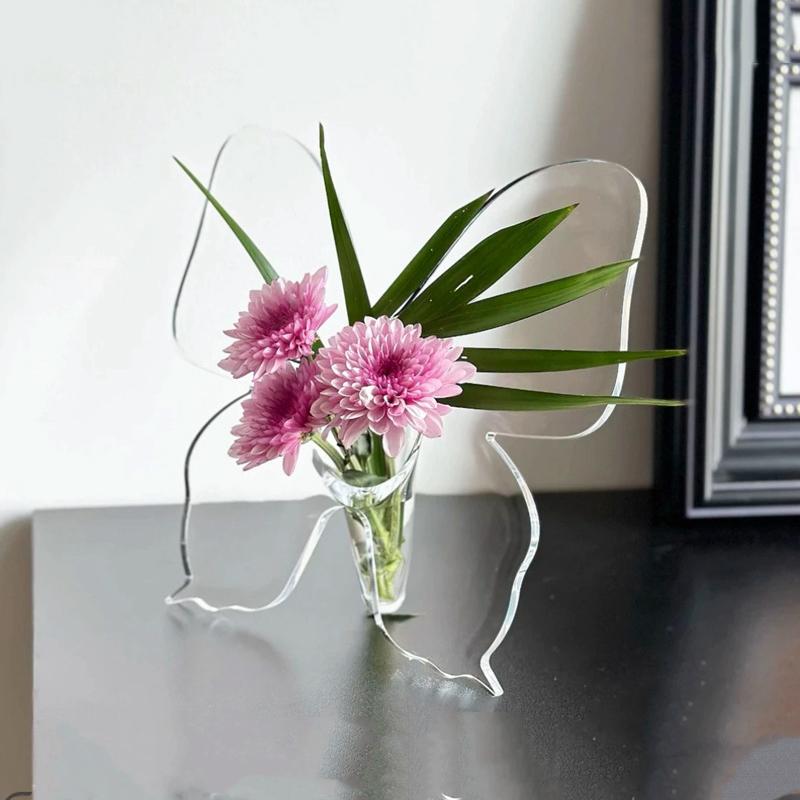 Gjennomsiktig sommerfugl akryl blomstervase tredimensjonale blomsterarrangements tilbehør sommerfuglvase hjemmedekorasjon