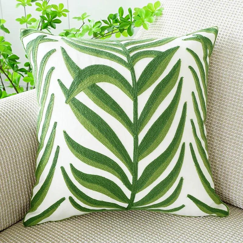 45x45cm Nordic Green Plants Embroidered Pillow Cover Pillowcases Leaf Cushion Cover Decorative for Sofa Bedroom Home Decor