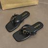 Retro Belt Buckle Flip-flops Summer Wear Flat Bottom Toe Cool Slippers Women's Casual Beach Slippers