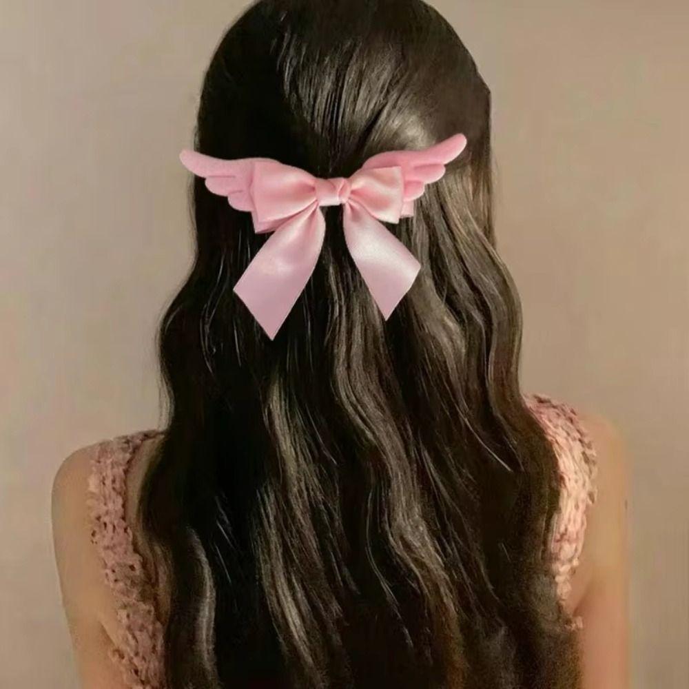 Spicy Girl Angel Wing Hair Clip Creative Hair Barrettes Sweet Cool Satin Bow Hairpin Daily