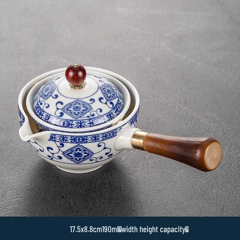 Compact Travel Tea Set with Automatic Rotating Teapot and Side Handle Kung Fu Cups