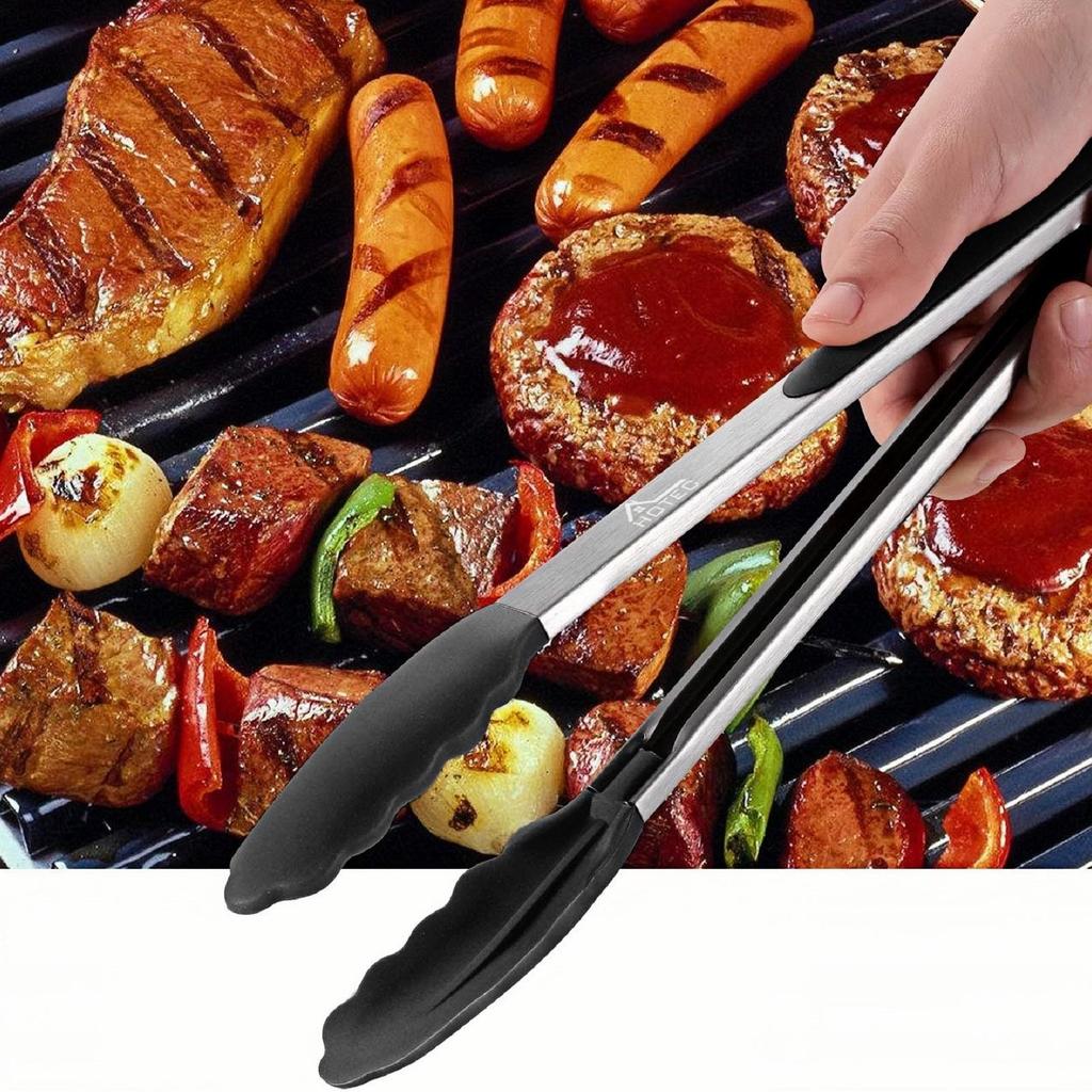 High-Temp Resistant Silicone & Stainless Steel Kitchen Tongs