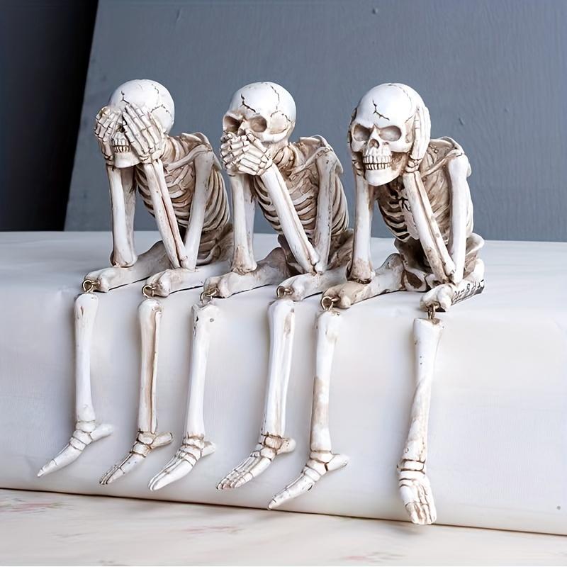 1pc Skull Statues Set, Resin Skeleton Shelf Sitters Sitting Figurines, For Home Bookshelf Table Ledge Edge Decorative,