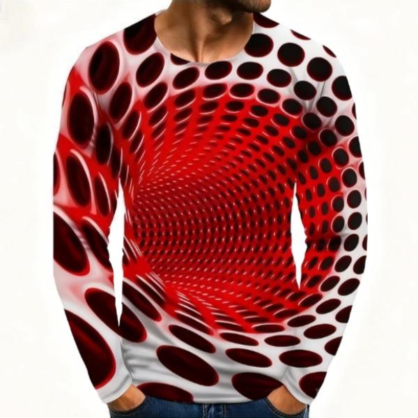 Spring and Autumn Round Neck 3D Abstract Art Printed Top Fashionable Casual Long Sleeved Men's T-shirts