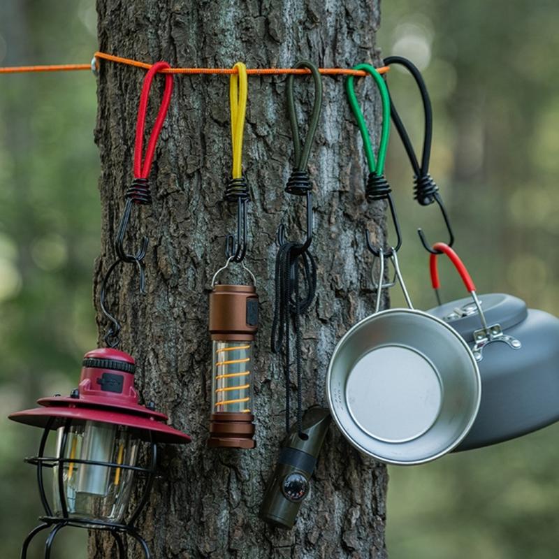 10Pcs Tent Fixings Cord String Carabiner Hook Outdoor Campings Tent Elastics Rope Hook Thickened Elastic Bands Tying Rope