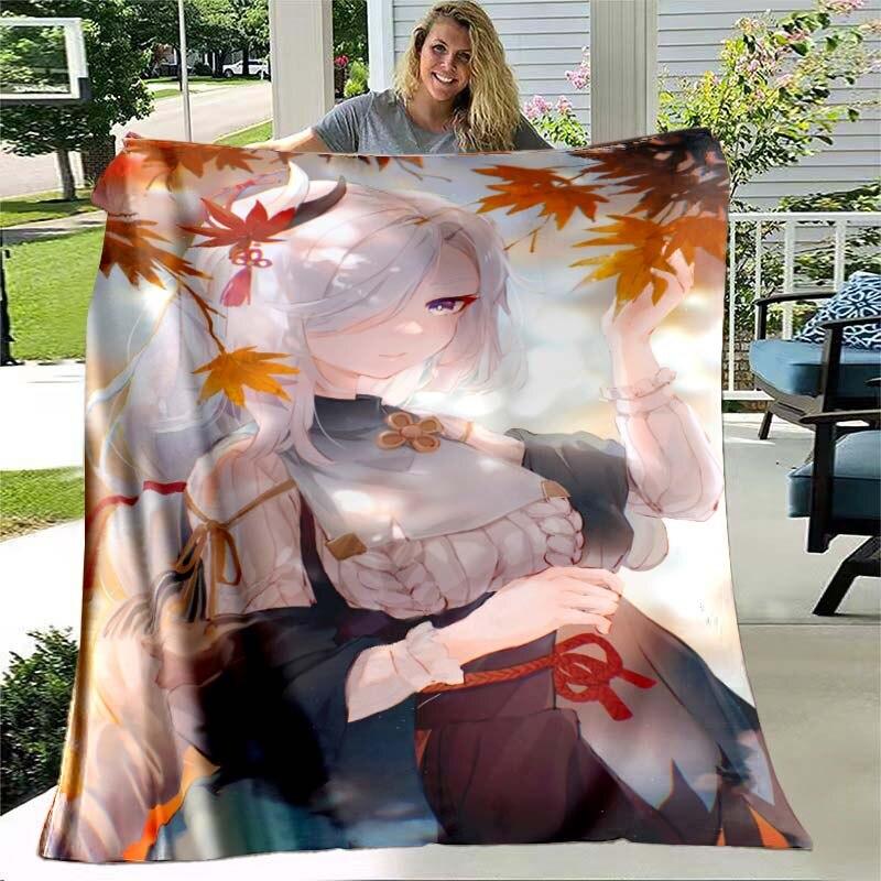 Game Genshin Impact Flannel Throw Blanket Gamer Cartoon Bedspread Smooth Soft Warm Gamer Gift Bed Sofa Home Bedroom Office Decor