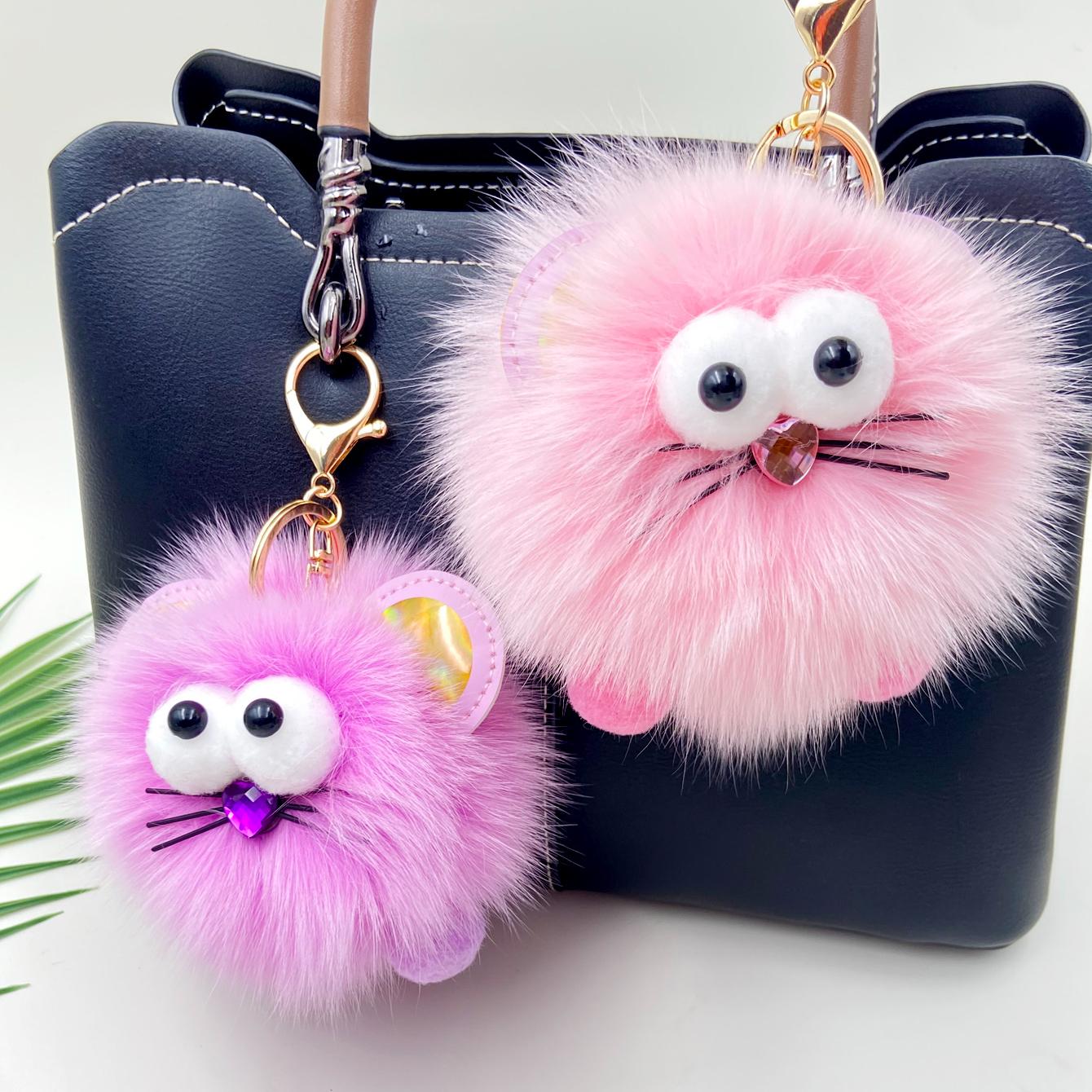 1 шт. новый пушистый помпон мяч сумка автомобиль кулон брелок для ключей милый подарок — фото 13