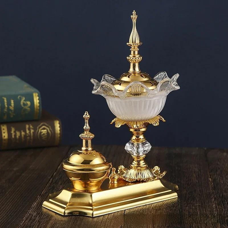 Crystal Incense Burner Metal Arabian Diffuser Bakhoor Oud Sandal Cone Charcoal Censer Ramadan Gifts for Yoga Spa Home Decor