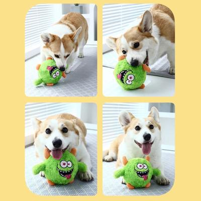 Cartoon Demon Dog Chew Toy Boredom Stress Relief Squeaky Ball Teething Toy Bite Resistant Interactive Stuffed Plushie Pet Supplies
