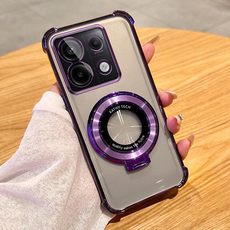 Clear Shockproof Transparent Plating Magsafe Magnetic Stand Holder Case For Xiaomi POCO X6 Pro 5G Cover