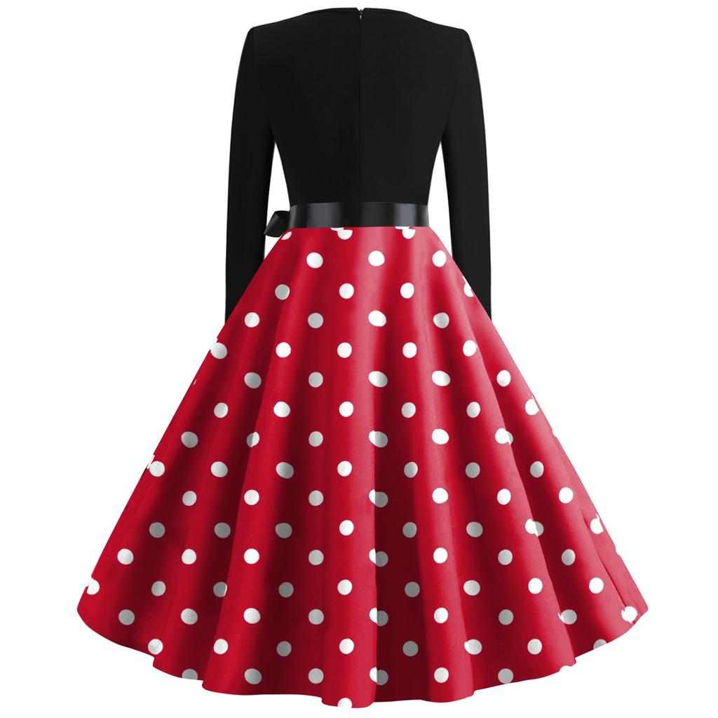 Christmas Print Flare Dress For Women Long Sleeve Dress Party Casual Dresses Christmas