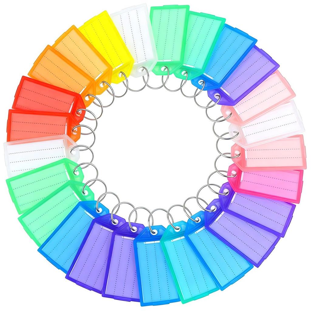 39Pcs Colorful Transparent Plastic Flap Key Labels - Reusable Double-Sided DIY Marking Tags | for Keychains, Airport/Hotel ZSY