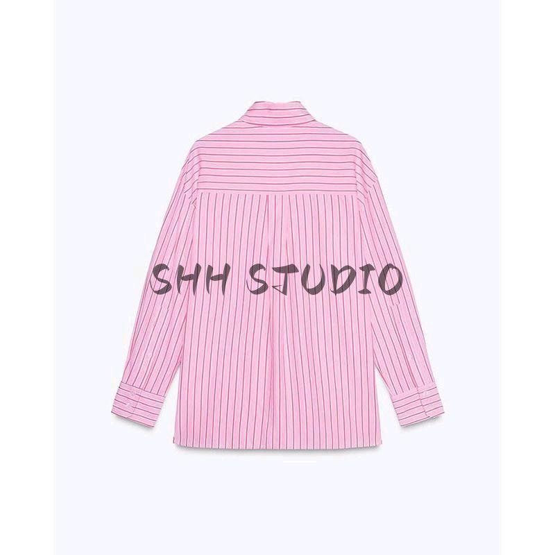 Spring New Women's Clothing Commute Leisure Easiest for Match Loose Comfortable Lapel Long Sleeves Stripes Shirt 2492161