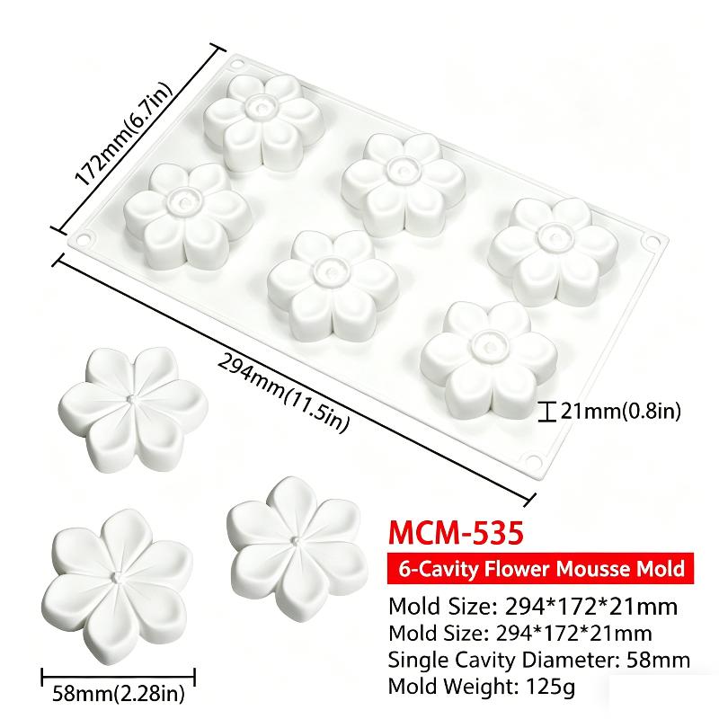 

[HGS]6Grids French Mousse Dessert Mould Flower Design Food Grade Chocolate Silicone Cake Mold Soap Mold Kitchen Baking Tools