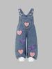 Toddler 2-Piece Outfit, Fluffy Heart Denim Overalls & Tee