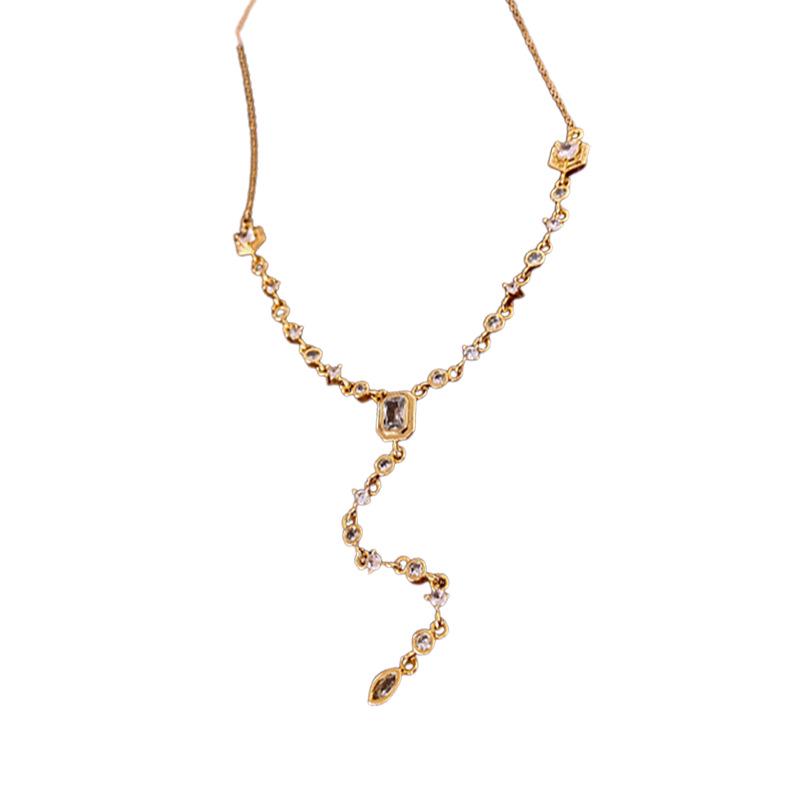 Vergoldete Zirkon Quaste Halskette - Europäische & Amerikanische Leichte Luxus Pulloverkette für Damen