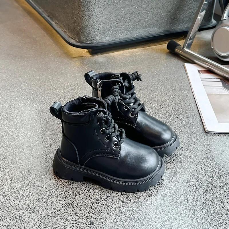 Kids Motorcycle Boots British Style Boys Girls Ankle Boots Handsome Versatile 2024 New Fashion Children Short Boots Soft Sole