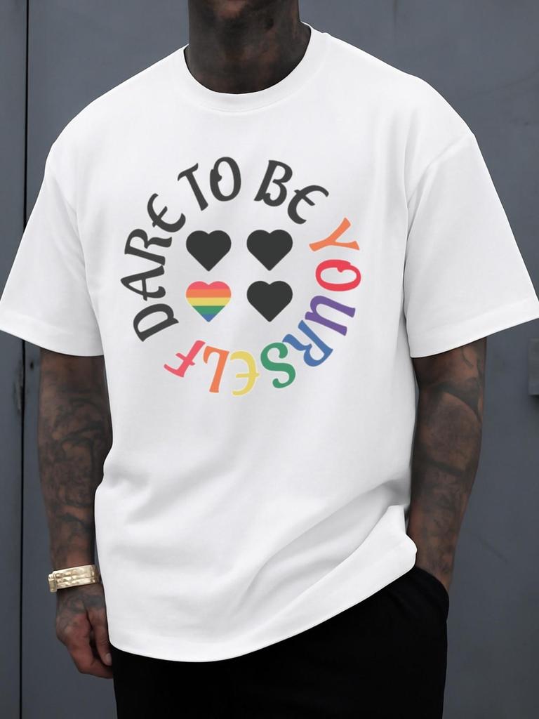 Limited Edition White Graphic Tees for Men Featuring The 'Be Yourself' Pride Design. Trendy Printed