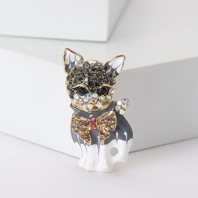 Fashion Alloy Rhinestone Enamel Kitten Brooch Cartoon Cute Men'S And Women'S Suit Coat Corsage Ornament Pin