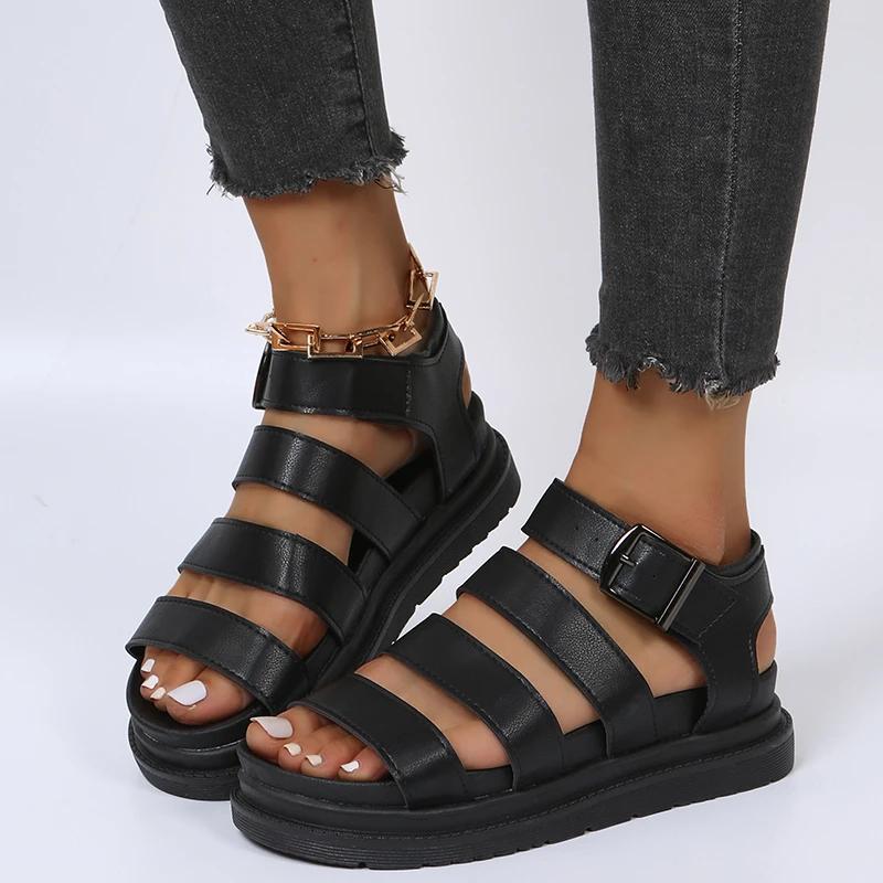 Fashion Hot Fashion Casual Flatform Wedges Roman Sandals Women Summer Open Toe Shoe PU Leather Sandalias Mujer Sapato Feminino