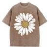 Simple Beautiful Sunflower Prints Washed TShirts Women Cottont Shirts ONeck Oversized Acid Wash Tops Vintage Woman Streetwear