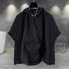 Pánské letní tričko s kapucí velká nášivka kapsa na zip zapínání oversized čistá barva pytlovité krátké rukávy střední délka streetwear hip hop sportovní mikina