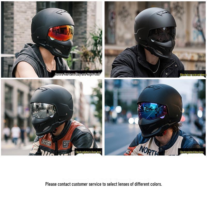 3C Certified Retro Full Face Electric Motorcycle Helmet for Men & Women – All-Season Scorpion, Third Generation Half Helmet Combo