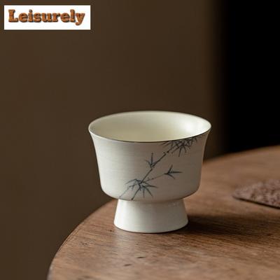 80 ml handbemalte Tinte Bambus Keramik Teetasse Pulver Yin Weiß Wasser Mond Tasse Tee Meister Tasse Tee Schüssel Chazhan Kung Fu Teegeschirr Geschenk