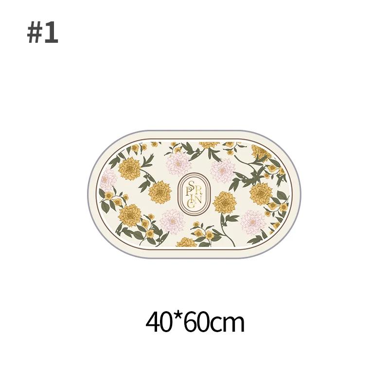 

Корейский кухонный коврик с цветочным принтом, противоскользящий коврик для ванной, длинный овальный коврик для прихожей, подставка для ног в ванной, аксессуары для ванной комнаты