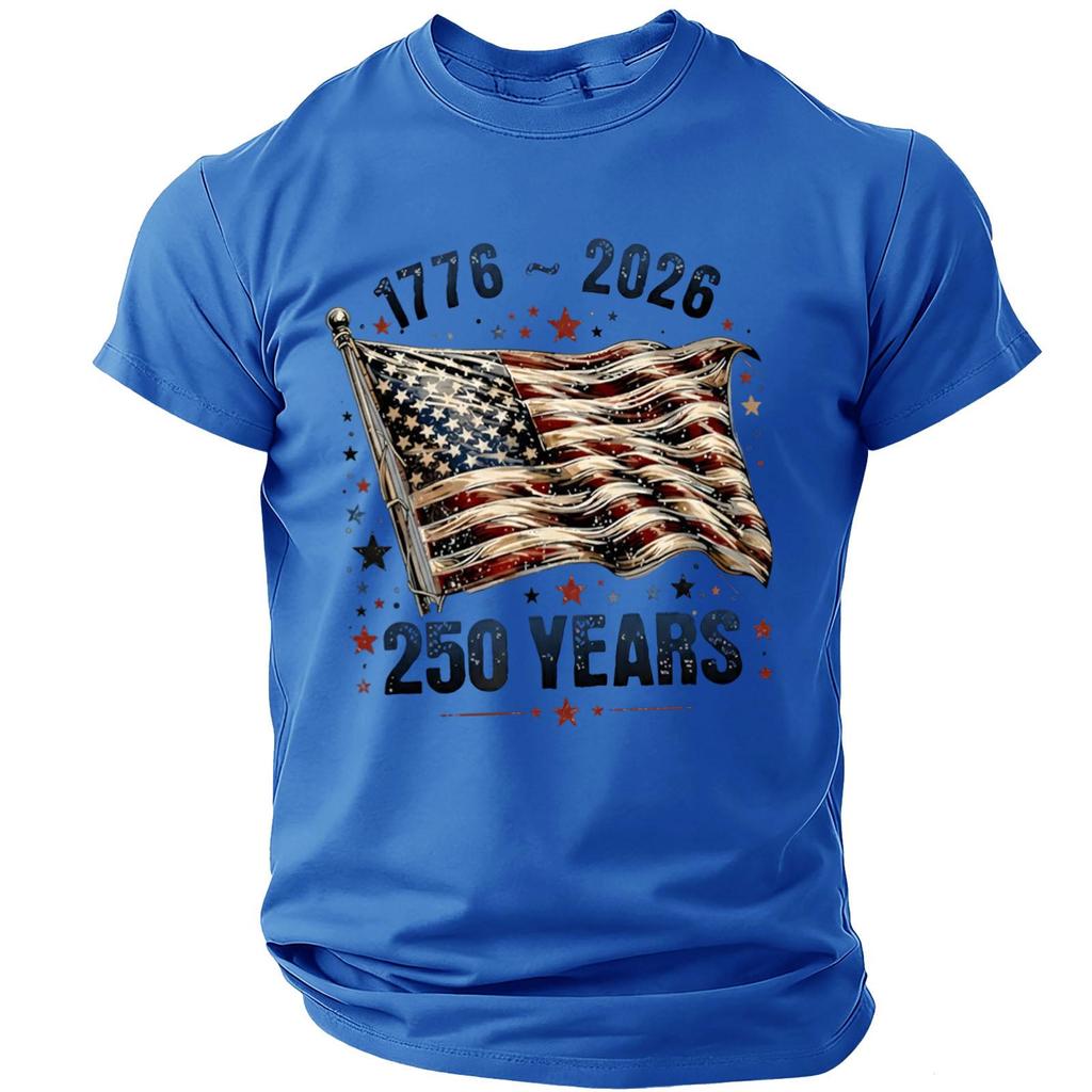 Men's Casual Short Sleeve Lightweight Breathable Crew Neck T-Shirt with Printed Graphic USA Flag and Anniversary Design 1776 to 2026 250 Years