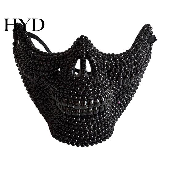 Breathable Skull Face Mask Halloween Half Mask, Rhinestone Punk Knight Masquerade Prop Comfortable with Adjustable Straps, Lightweight Plastic