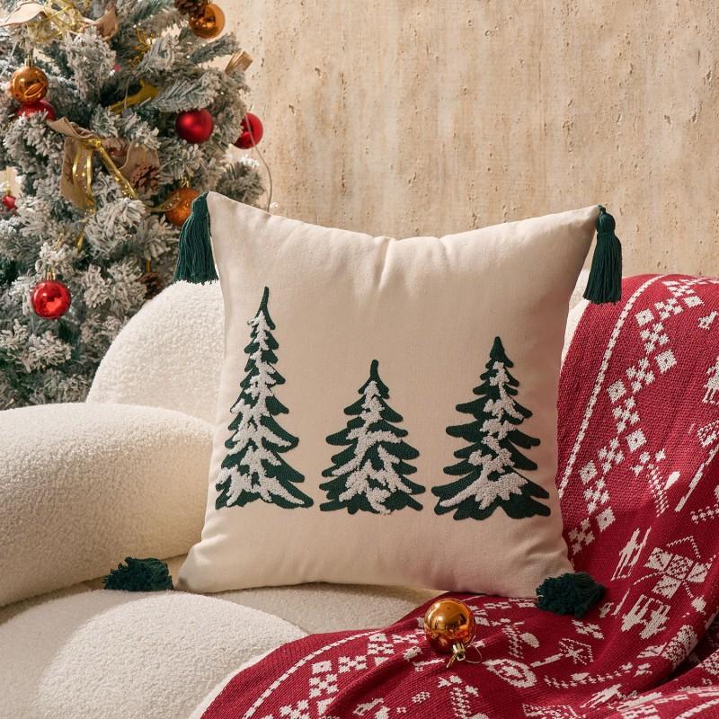 Embroidered Christmas Tree Pillow Cover Living Room Decor Modern Cotton Linen Throw Cushion Case 45x45cm