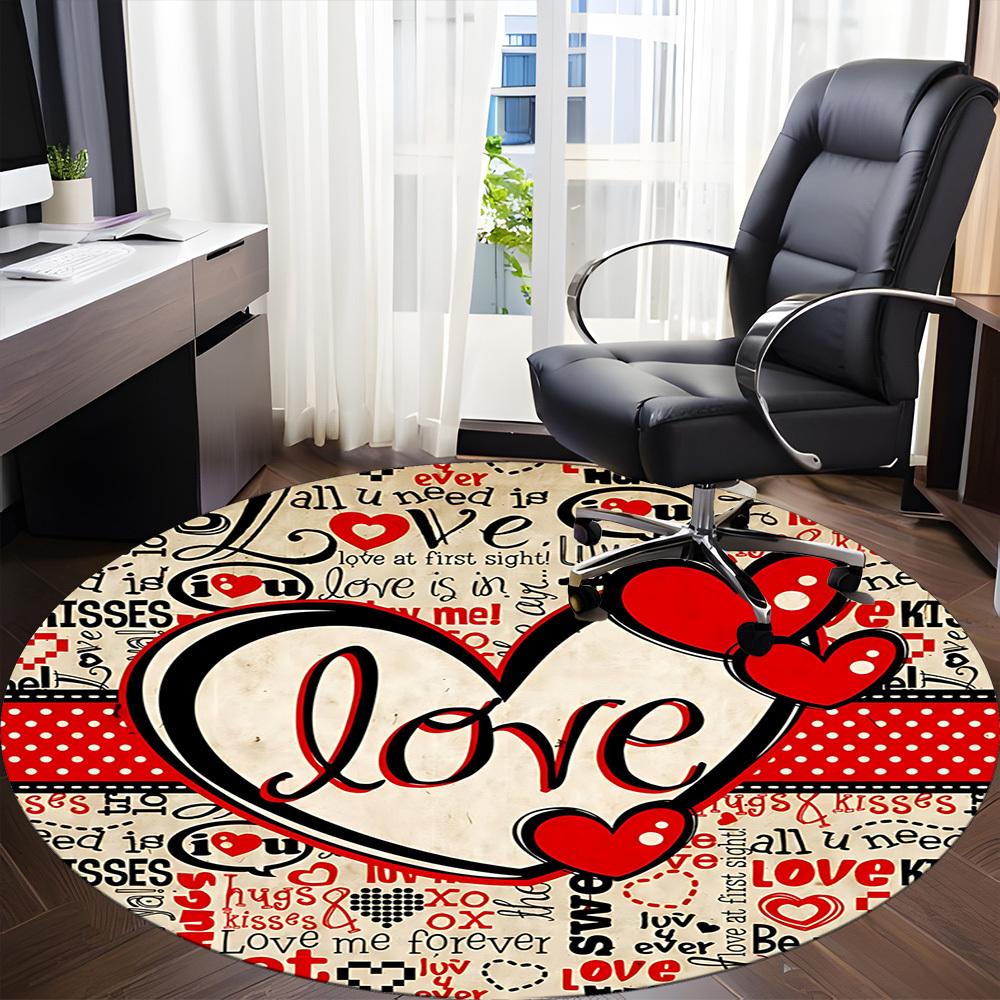 1pc Love Hearts Decor Carpet for Office Non-Slip, Round Carpet, Soft & Comfortable, Carpet for Office, Lightweight Round Floor Mat yy251226076