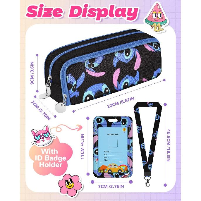 Trendy Fun for Large Pencil Case Big Capacity 3 Compartments Pencil Pouch Cute Cartoon Character Cool Pen Bag with Zipper for Girls Teens Estuche