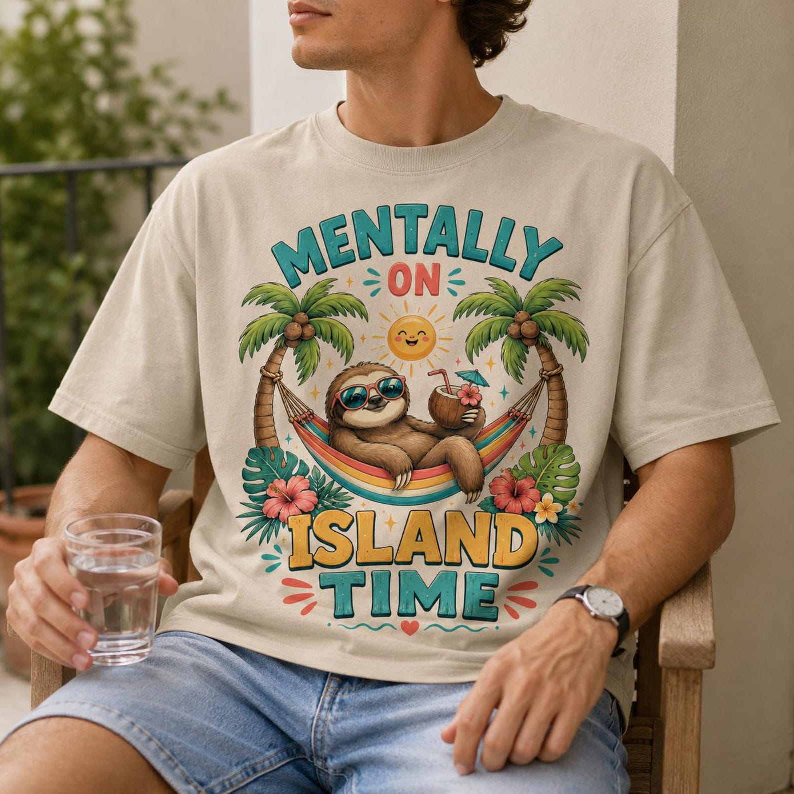 Mentally On Island Time Shirt, Funny Sloth Vacation Tee, Comfort Colors T Shirt, Tropical Beach Gift for Women Summer Travel Outfit XL