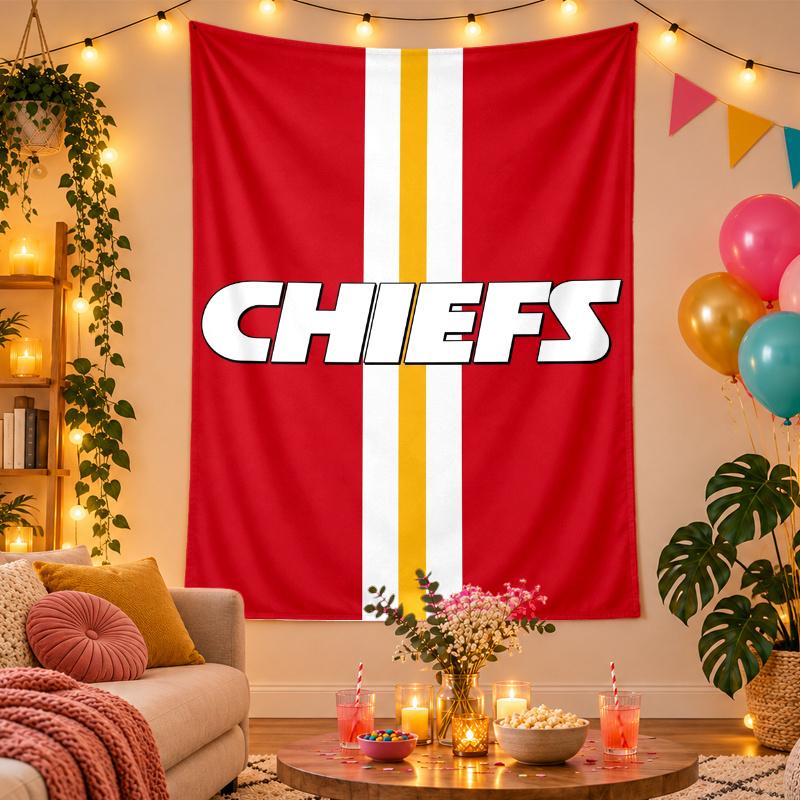 Polyester Wandteppich mit Kansas City Chiefs Design, Dekorative Hängedeko für Schlafzimmer Wohnzimmer Studentenwohnheim