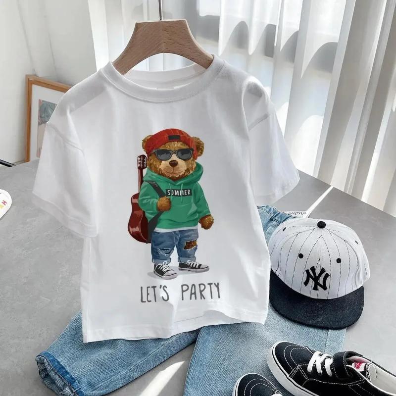 Teddy Bear Taking Your Photo T Shirt Cartoon Graphic Print T Shirt Fashion Casual Crew Neck Plus Size Short Sleeve T-Shirts Women’s